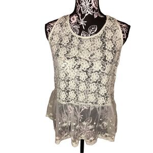 Pastel Green Ruby & Bloom Floral Lace Tank Top Ruffles Boho Bohemian Hippie